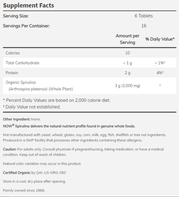 NOW Spirulina 500mg-factsheets