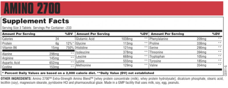 Universal Amino 2700 / 350 tablets-factsheets