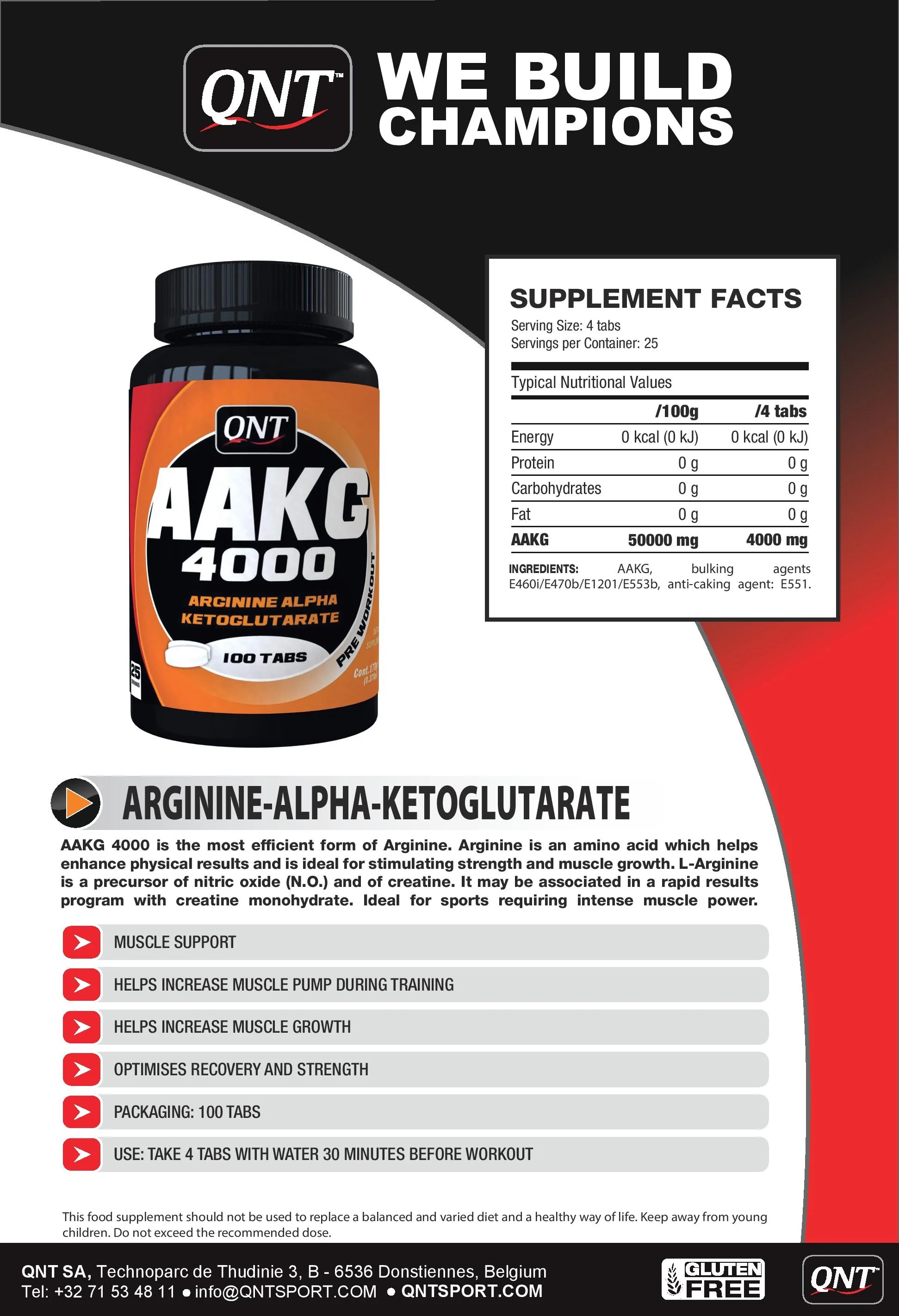 QNT Sport Nutrition AAKG 4000 100 tablets-factsheets