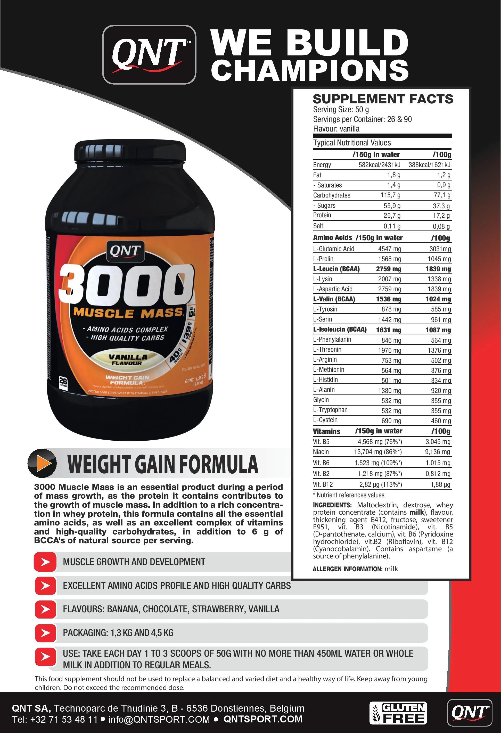 QNT Sport Nutrition Weight Gain 3000 1300 g.-factsheets