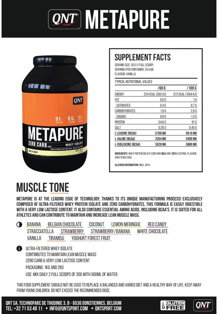 QNT Sport Nutrition Metapure Zero Carb 1000 g.-factsheets