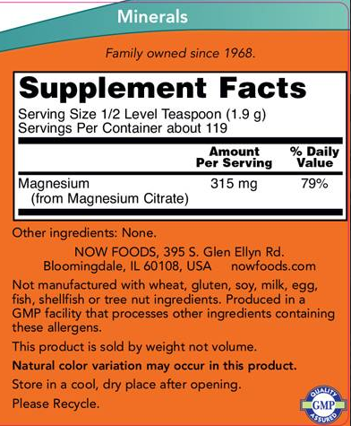 NOW Magnesium Citrate-factsheets