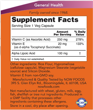 NOW Alpha Lipoic Acid 100mg-factsheets