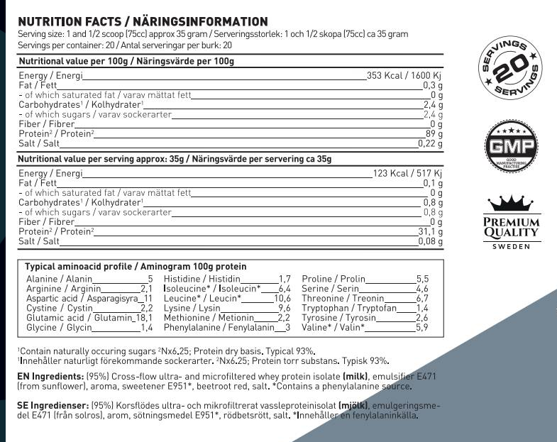 SWEDISH Supplements ISO Whey / Premium Isolate Protein-factsheets