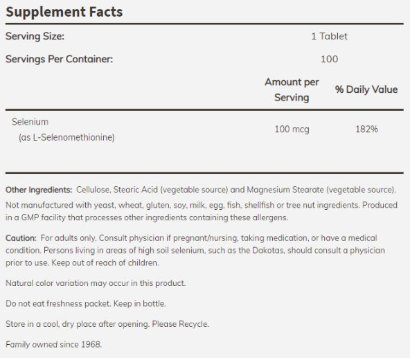 NOW Selenium 100 mcg-factsheets