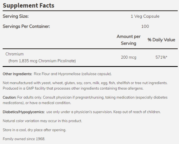 NOW Chromium Picolinate 200mcg-factsheets