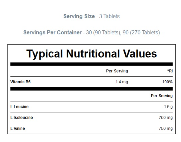 MyProtein BCAA Plus 90 tablets-factsheets