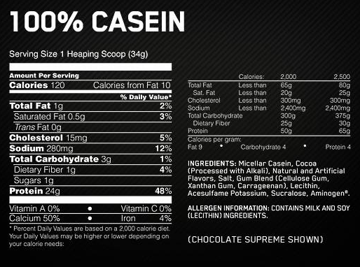 Optimum Nutrition 100% Casein-factsheets