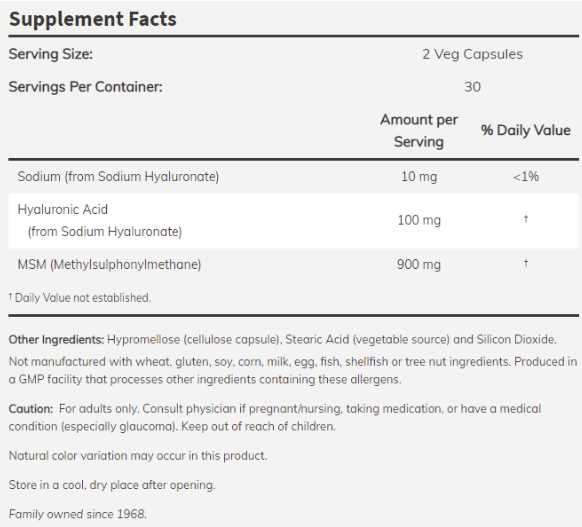 NOW Hyaluronic Acid with MSM-factsheets