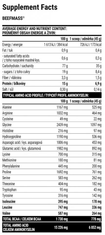 Extrifit BEEF Mass-factsheets