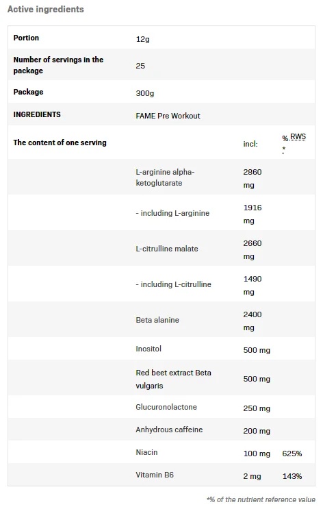 SFD Fame Pre Workout-factsheets