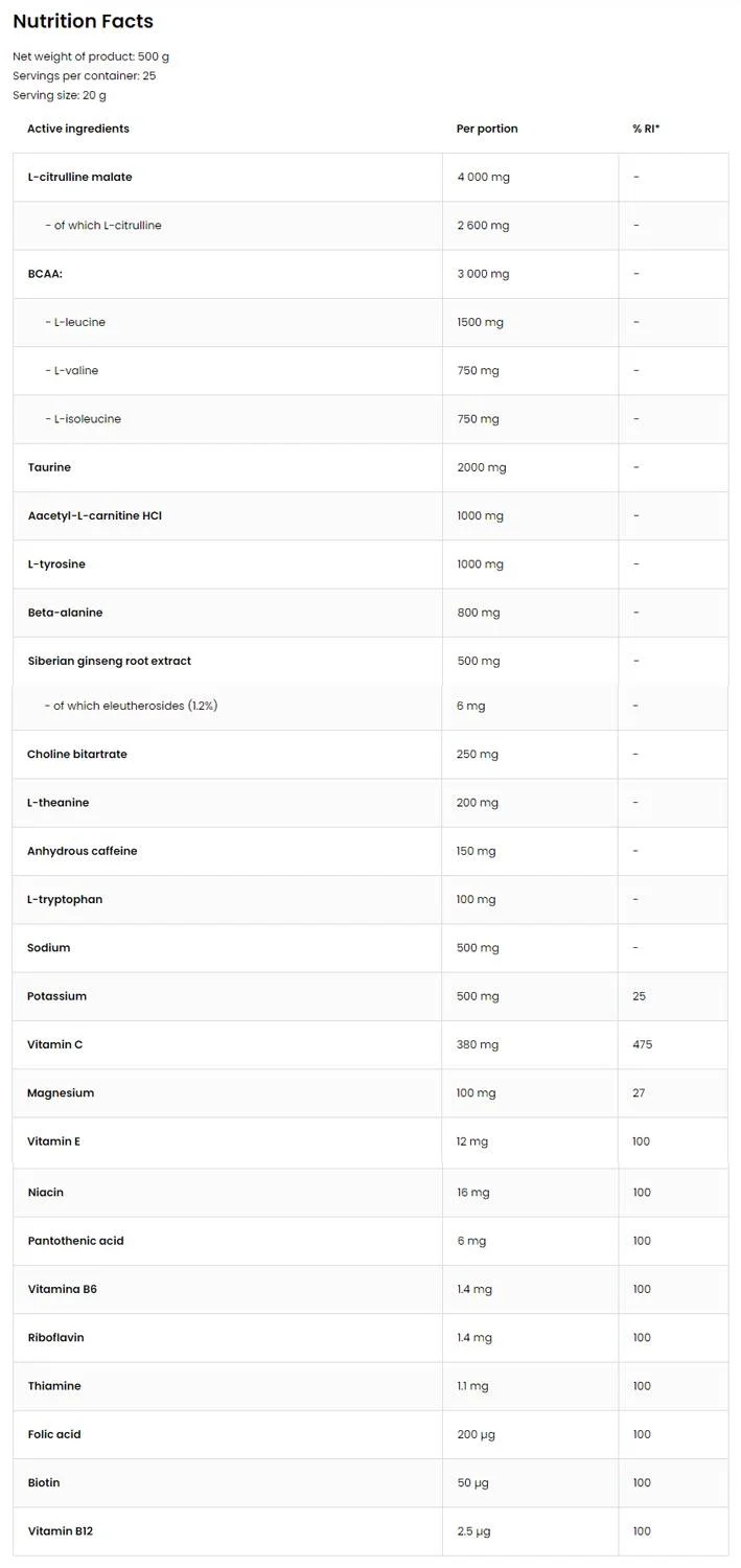 OstroVit PHARMA Freak Fighter / Pre-Workout No Creatine-factsheets