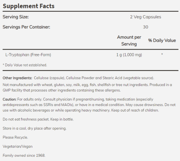 NOW L-Tyrosine 500 mg-factsheets