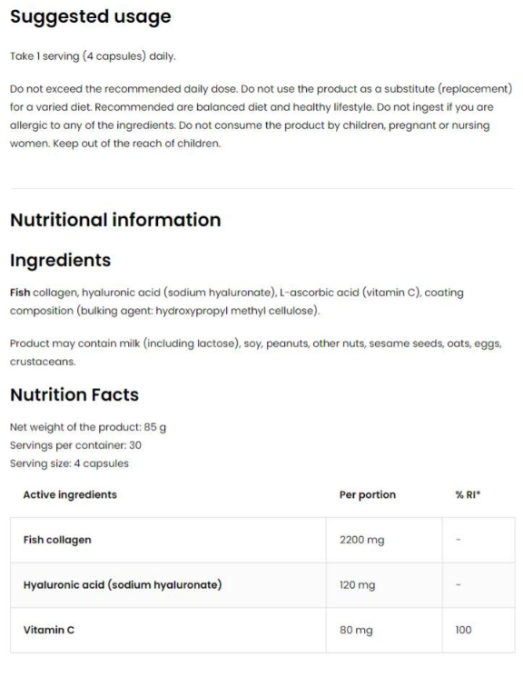 Ostrovit Marine Collagen + Hyaluronic Acid and Vitamin C-factsheets