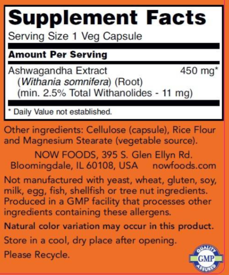 NOW Ashwagandha Extract 450mg-factsheets