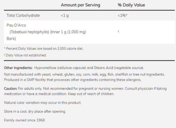 NOW Pau D\Arco 500mg-factsheets