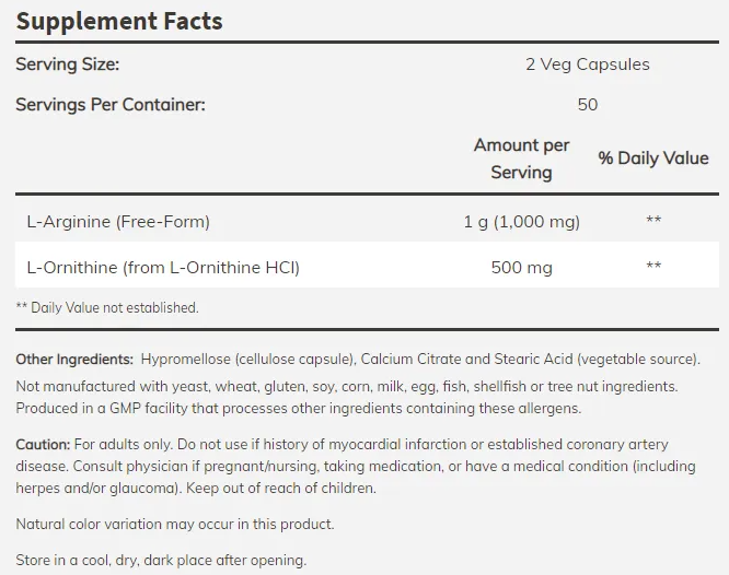 NOW Arginine & Ornithine 500/250mg-factsheets