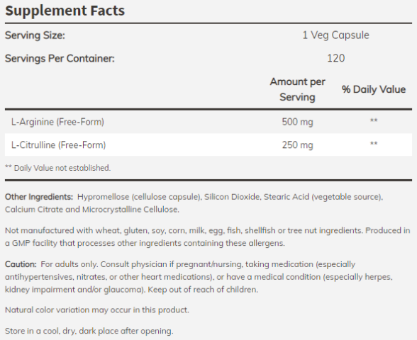 NOW Arginine 500 mg and Citrulline 250 mg-factsheets