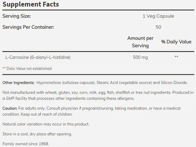 NOW L-Carnosine 500mg-factsheets