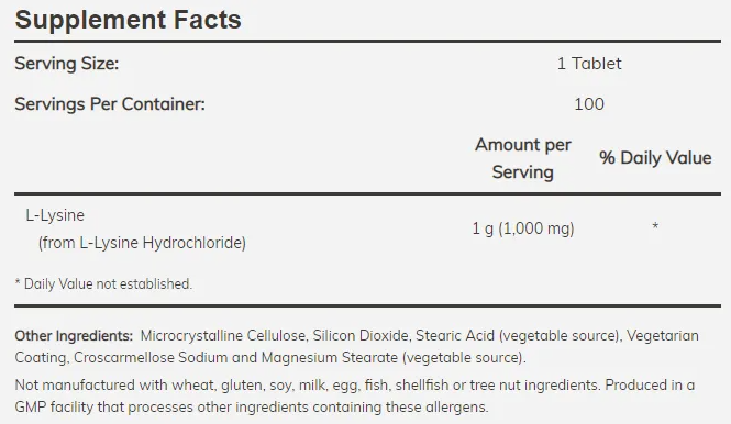 NOW L-Lysine 1000 mg-factsheets