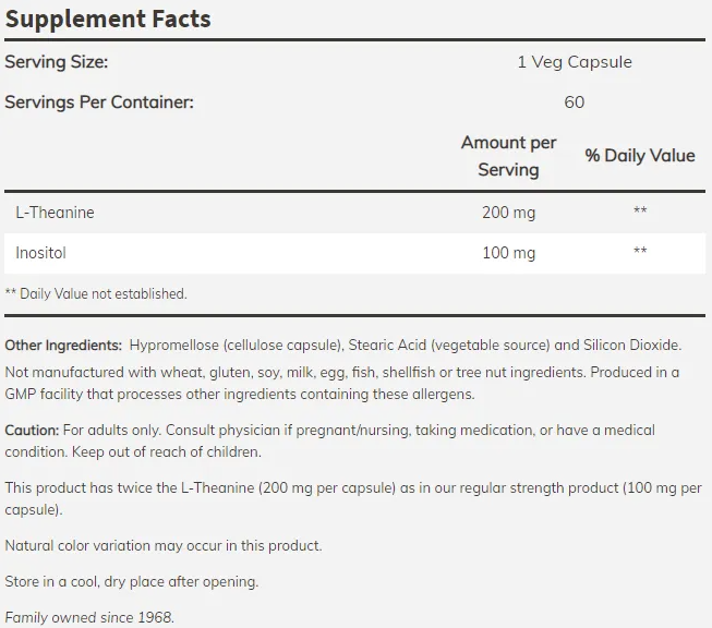 NOW L-Theanine 200 mg / 60 caps-factsheets