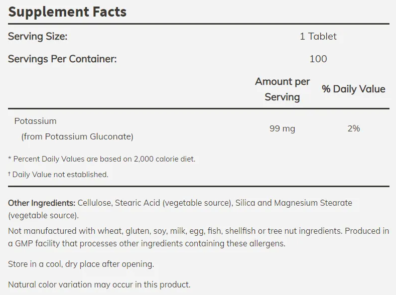 NOW Potassium Gluconate 99mg-factsheets