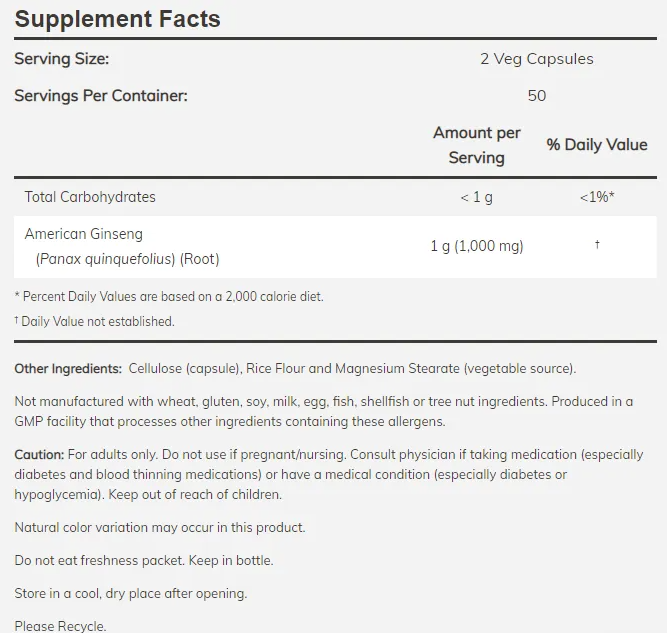 NOW American Ginseng - 500mg-factsheets