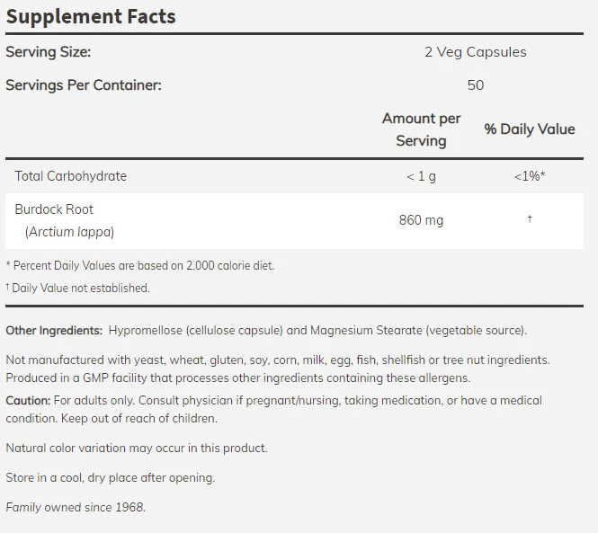 NOW Burdock Root 430mg-factsheets