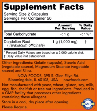 NOW Dandelion Root 500mg-factsheets