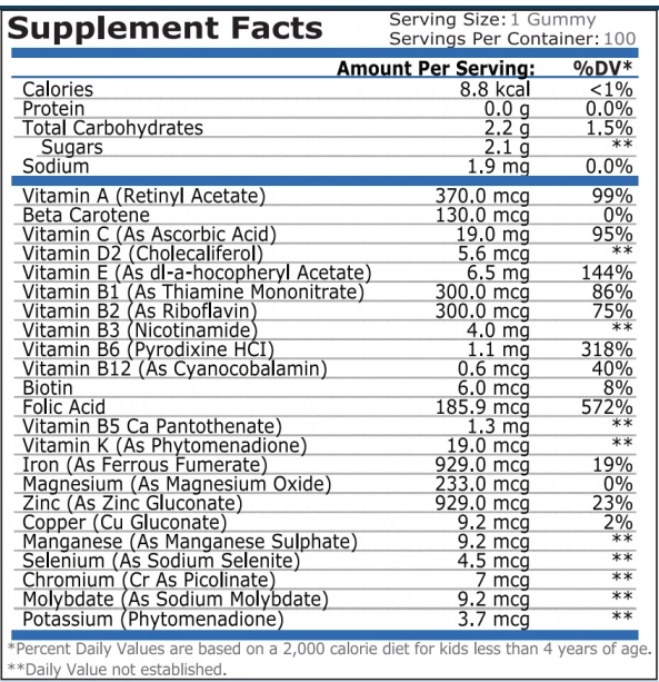 Pure Nutrition Kids Multi Vit Gummies 100 gummies-factsheets