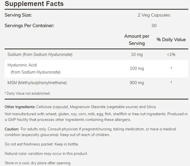 NOW Hyaluronic Acid with MSM-factsheets