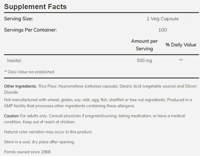 NOW Inositol 500mg-factsheets