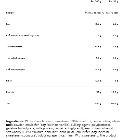 VPLaB High Protein Bar 20x50 g-factsheets