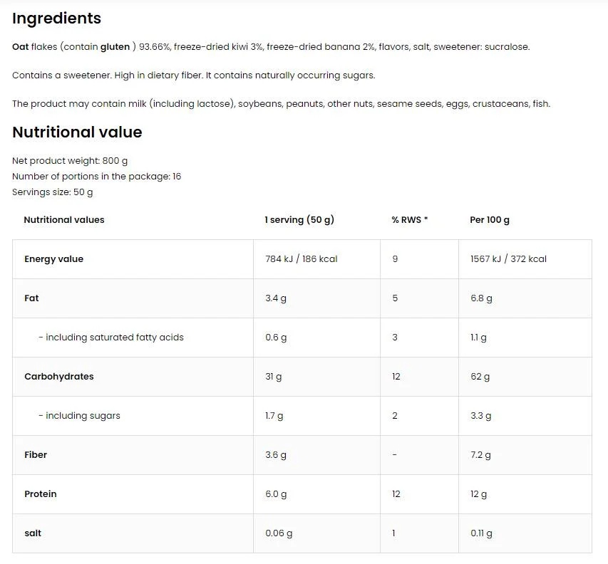 OstroVit PHARMA OATlicious / Nutritous Oatmeal-factsheets