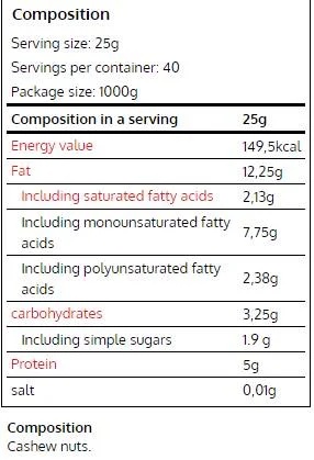 OstroVit 100% Cashew Butter Smooth-factsheets