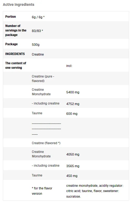 SFD Creatine Flavoured - 500g-factsheets