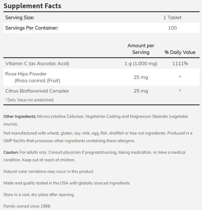 NOW Vitamin C-1000 with Rose Hips & Bioflavonoids-factsheets