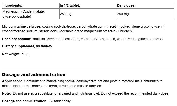 Webber Naturals Magnesium 500mg-fisa nutrițională