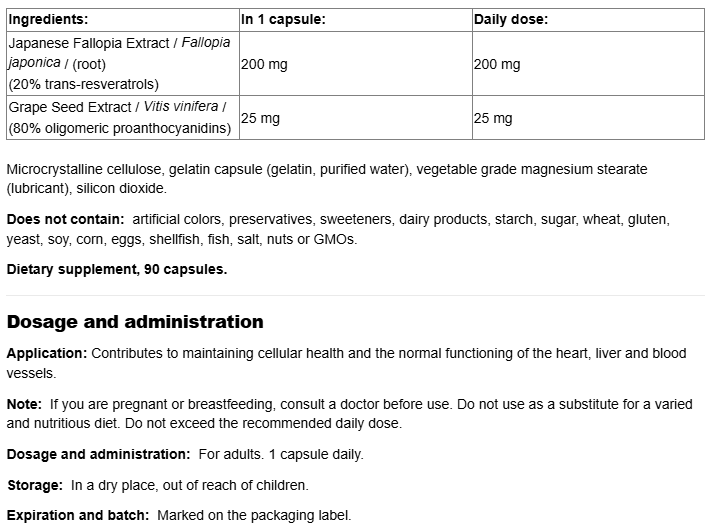 Webber Naturals Resveratrol with Grape Seed Extract 200/25mg-fisa nutrițională