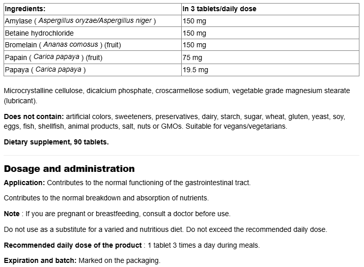 Webber Naturals Digestive Enzymes 182mg-fisa nutrițională