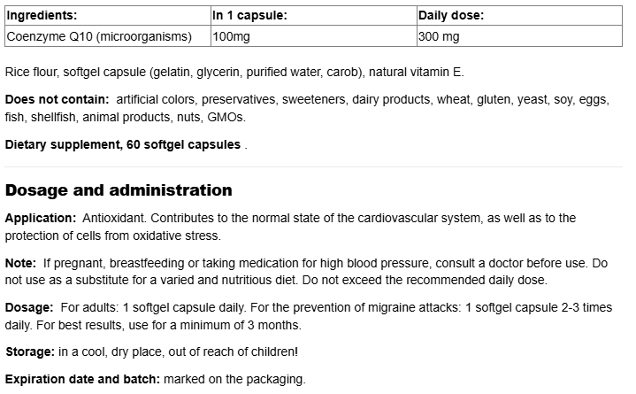 Webber Naturals Coenzyme Q10 100mg-fisa nutrițională