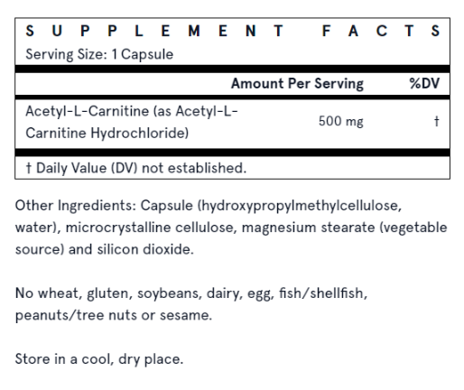 Jarrow Formulas Acetyl L-Carnitine 500mg-factsheets