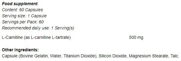 Muscletech Platinum L-Carnitine / Essential Series 60 capsules-factsheets