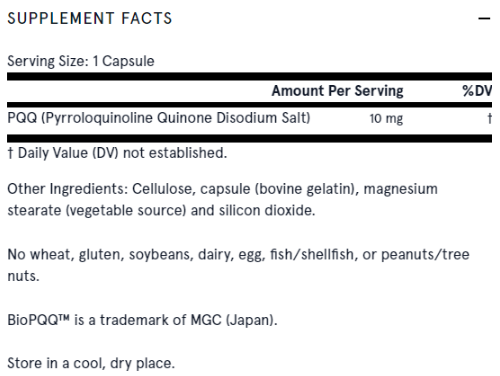 Jarrow Formulas PQQ 10mg - Pyrroloquinoline Quinone-factsheets