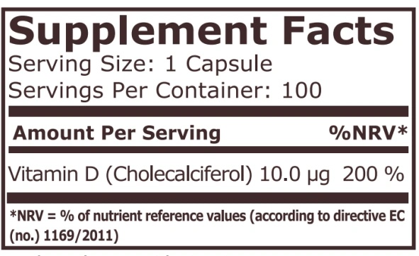 Pure Nutrition VITAMIN D3 400 IU 10MCG 100 caps-factsheets