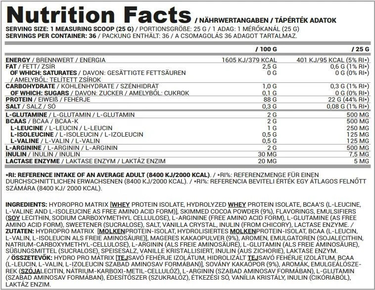 Nutriversum Hydro Pro Pure - 908 gr / 36 serves-factsheets