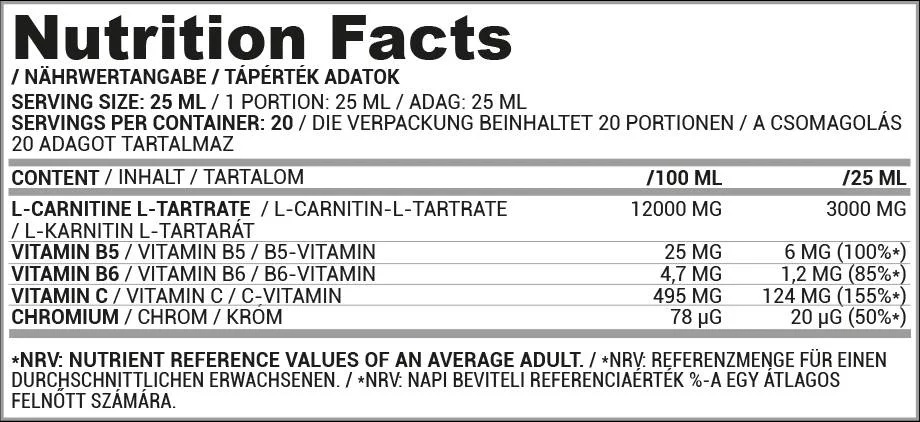 Nutriversum L-Carnitine Liquid Shot 3000 | with Chromium-factsheets