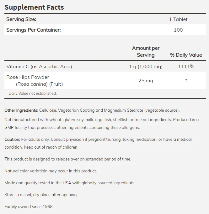 NOW Vitamin C-1000 /Sustained Release with Rose Hips/-factsheets