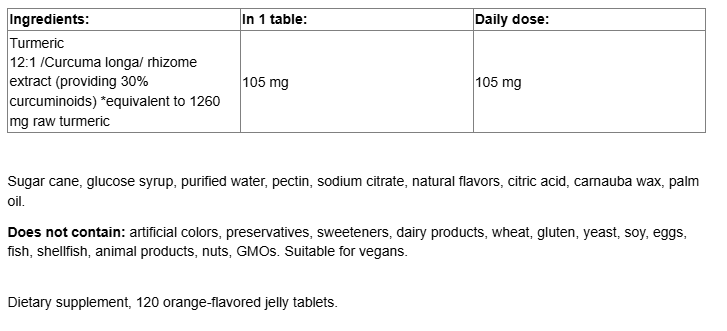 Webber Naturals Turmeric Curcumin 1260mg Gummies-fisa nutrițională