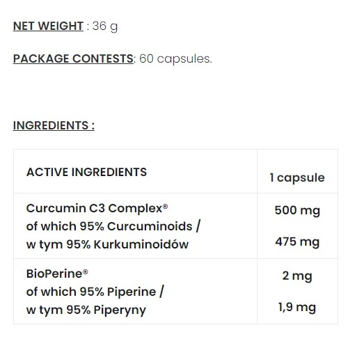 Curcumin C3 Complex 500mg 60caps-factsheets